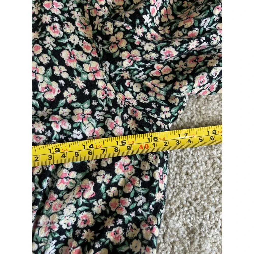 Free People Debbie-Jean Maxi Shirt Dress Black Pink Ditsy Floral Duster XS